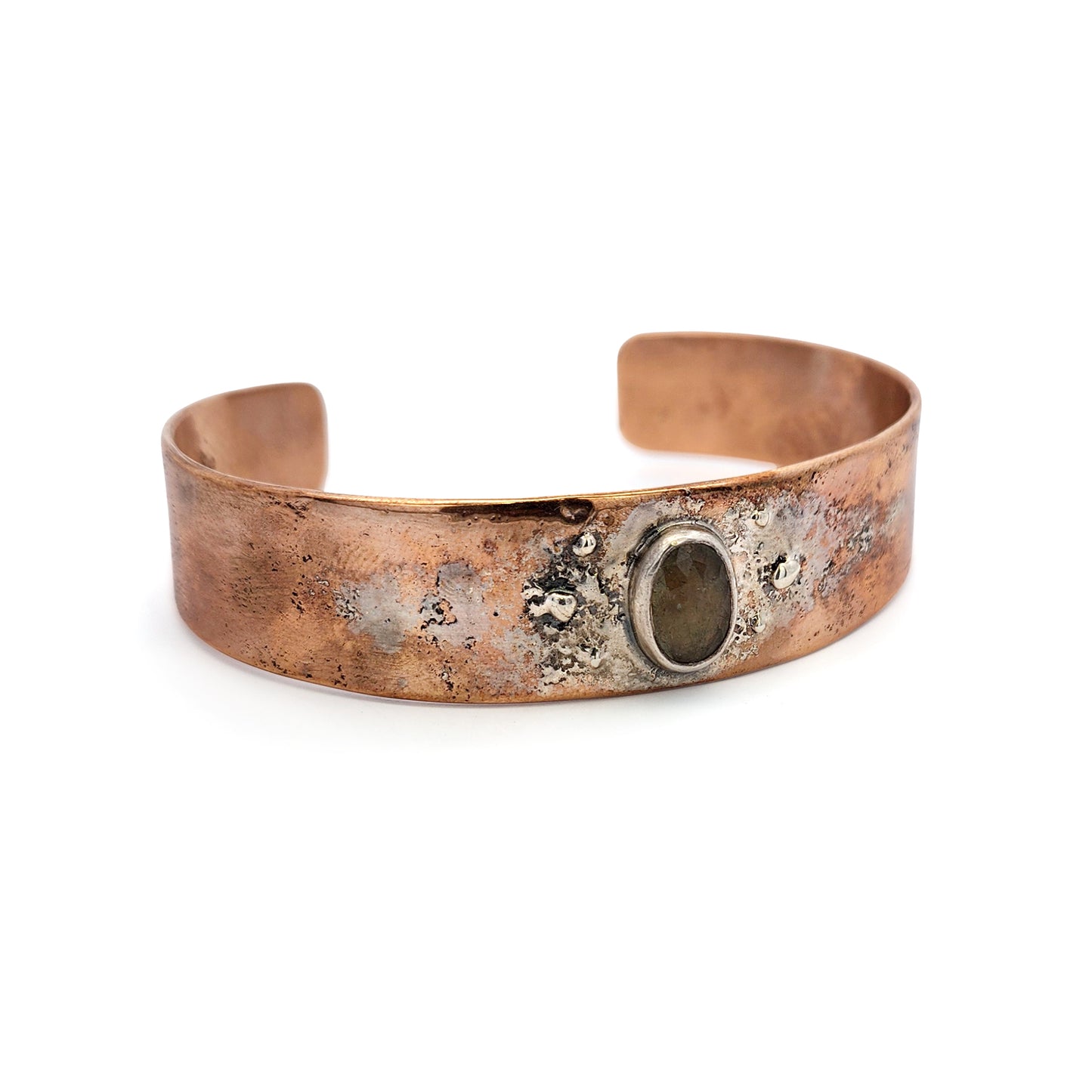 3/4" Fused Silver & Bronze Cuff With Sapphire