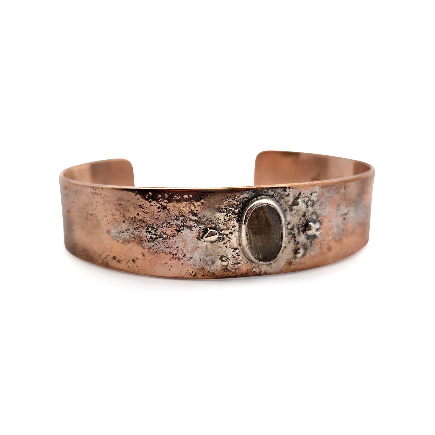 3/4" Fused Silver & Bronze Cuff With Sapphire