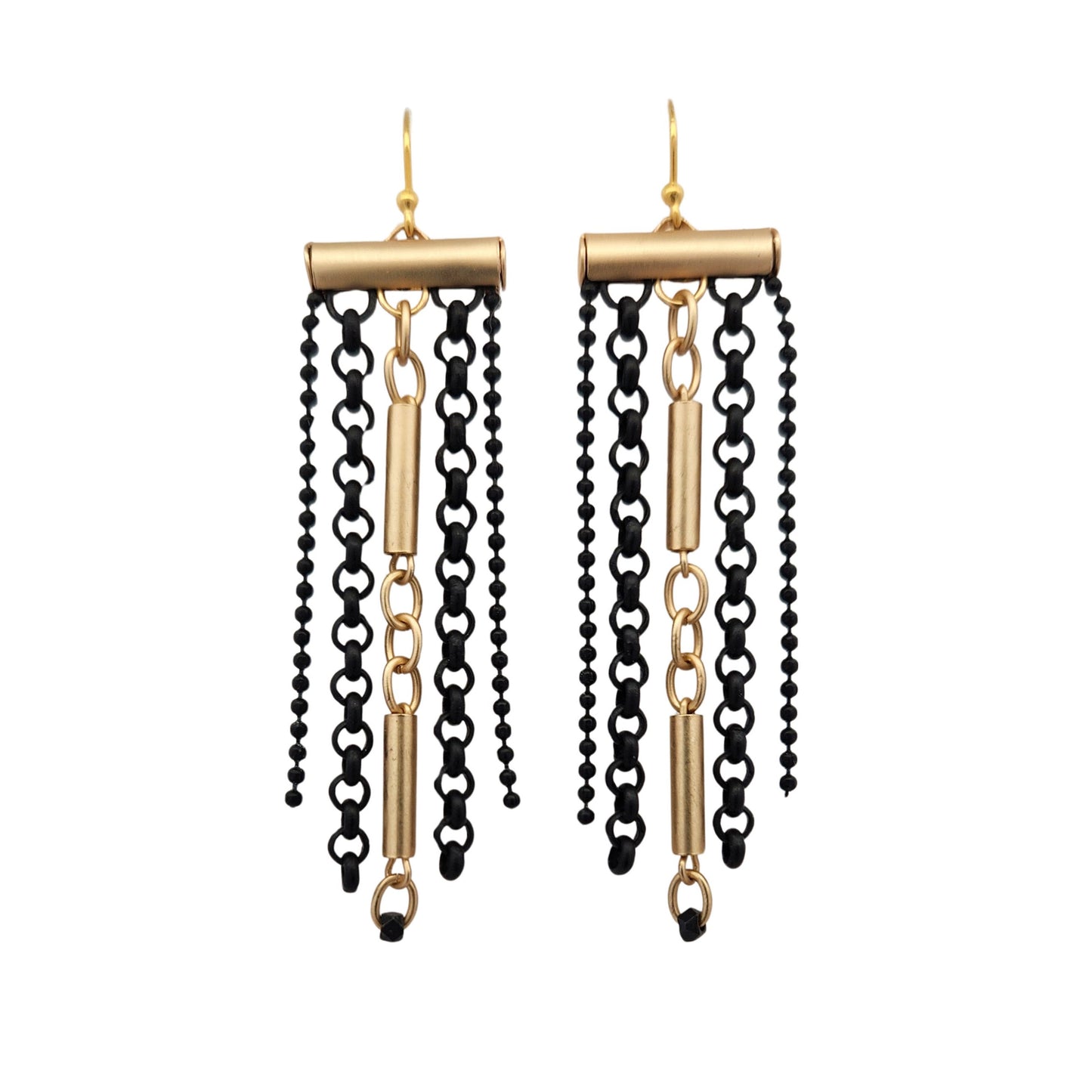 Gold & Black Long Chain Link Earrings
