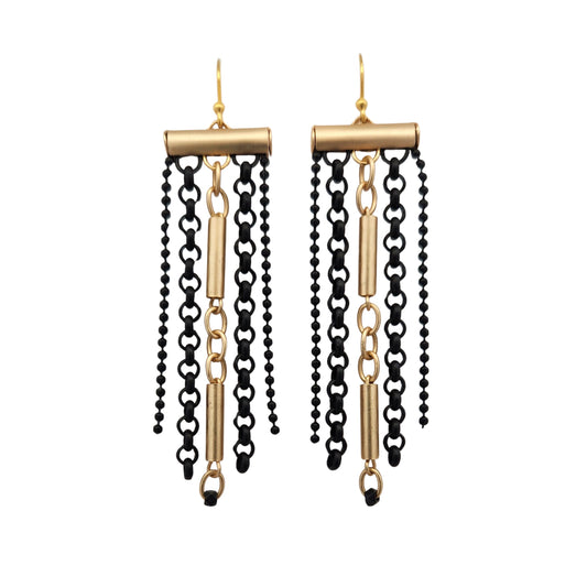 Gold & Black Long Chain Link Earrings