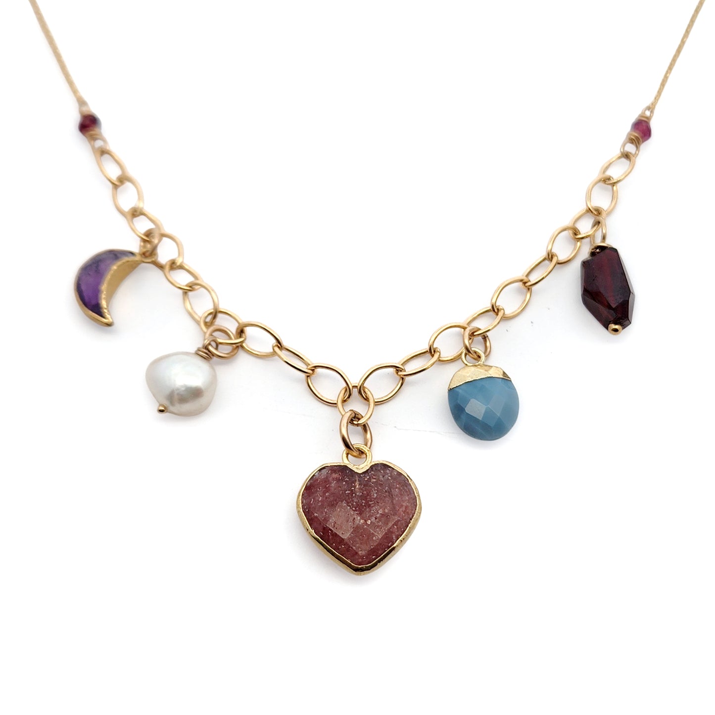 Assorted Gemstone Charms Necklace