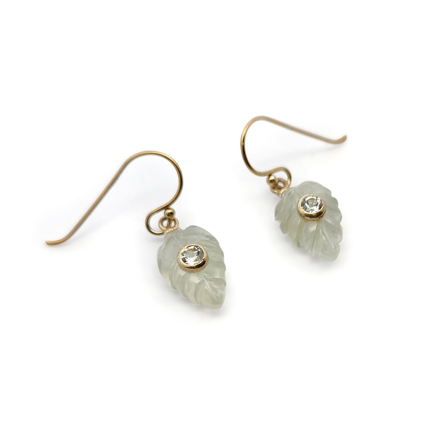 Carved Prehnite & White Topaz Earrings