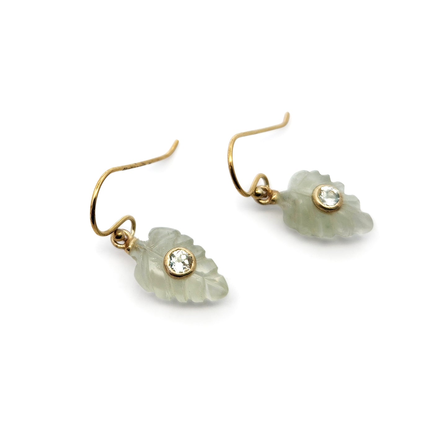Carved Prehnite & White Topaz Earrings