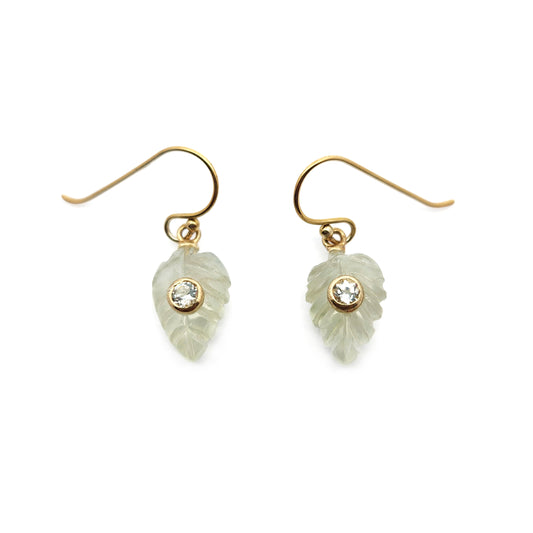 Carved Prehnite & White Topaz Earrings
