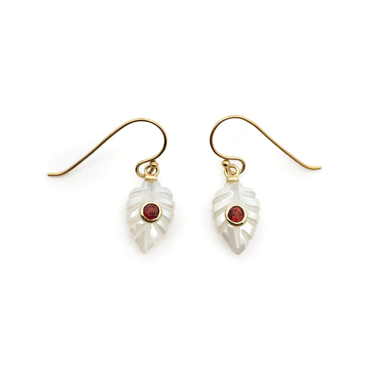 Carved Moonstone & Garnet Earrings