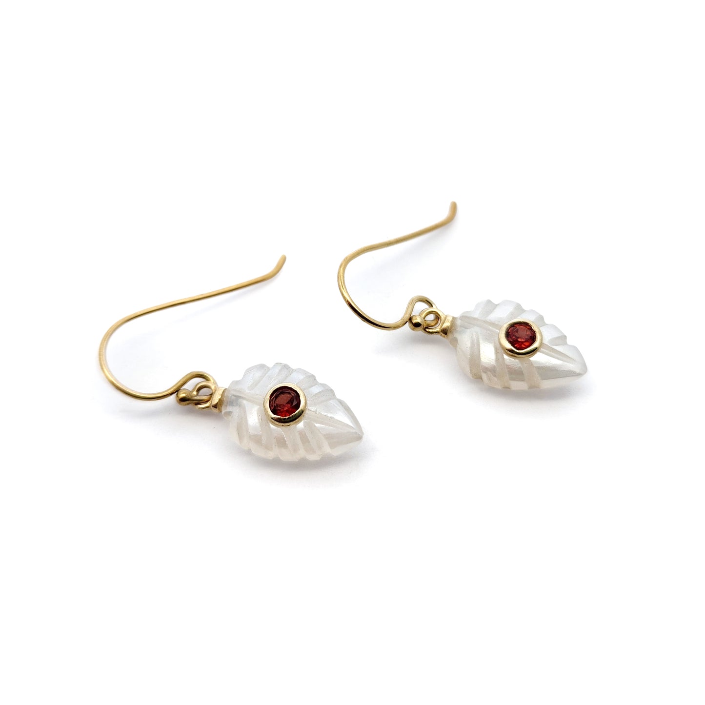 Carved Moonstone & Garnet Earrings