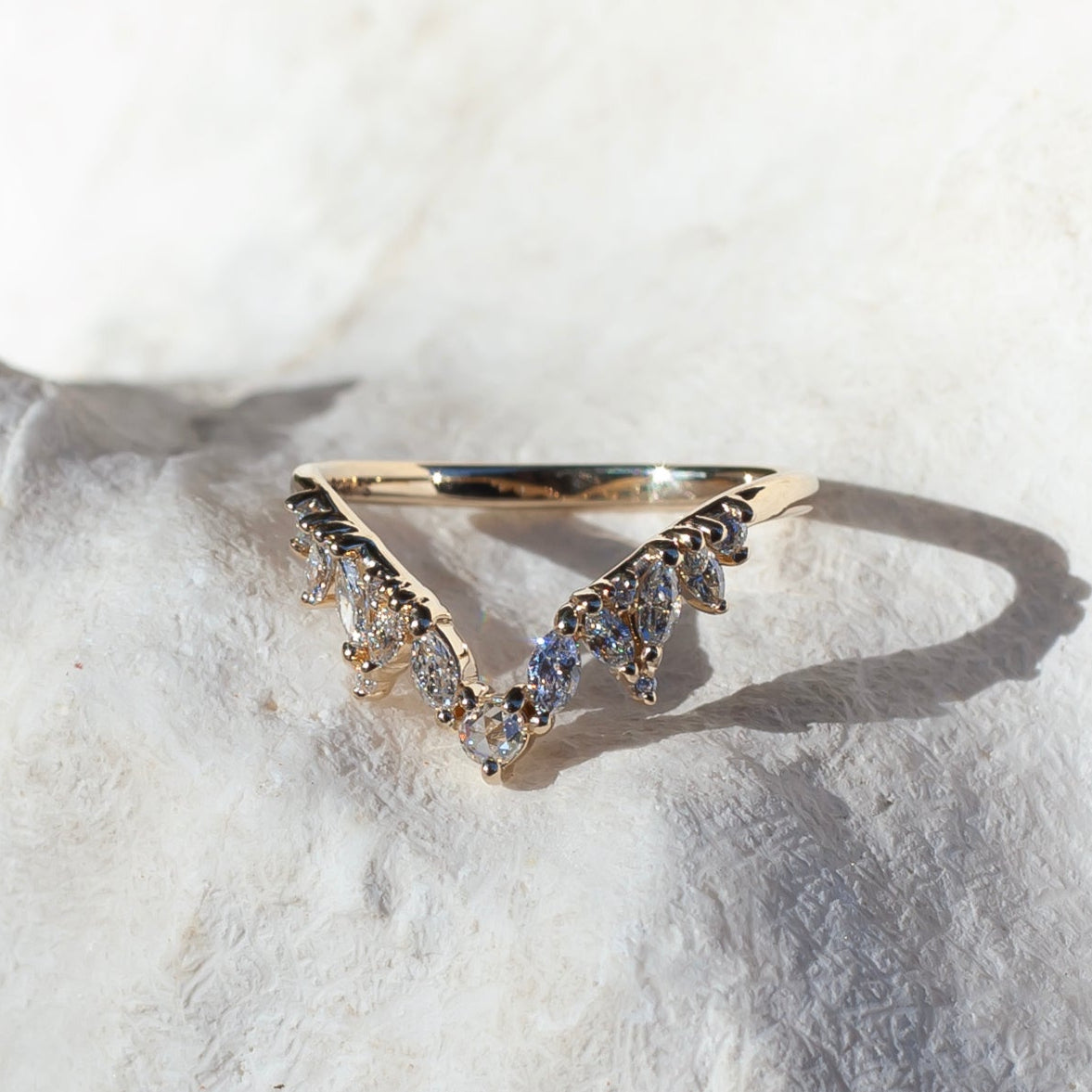 14k Yellow Contour Wedding Band with 0.30cts Mixed Diamonds