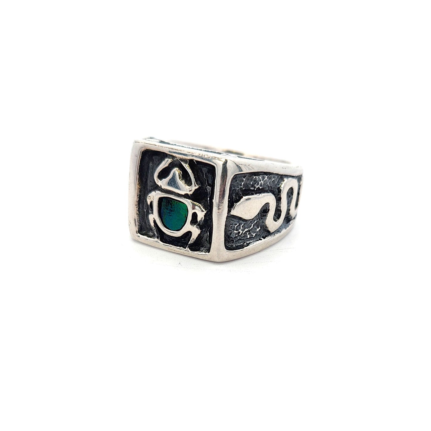 Beetle Elytra Shell & Snake Signet Ring