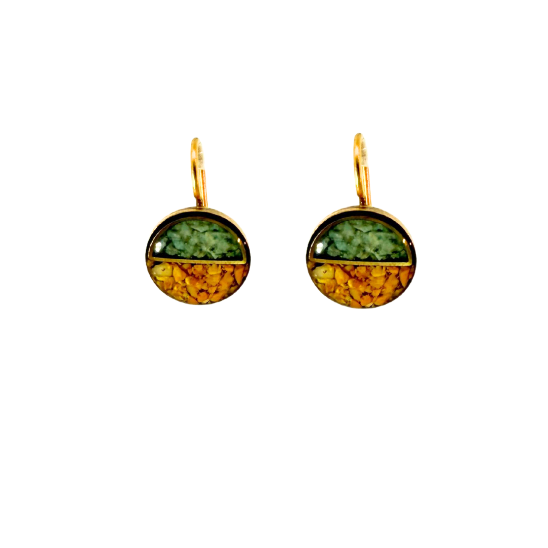 Green & Orange Crushed Gemstone Earrings
