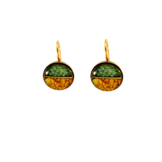Green & Orange Crushed Gemstone Earrings