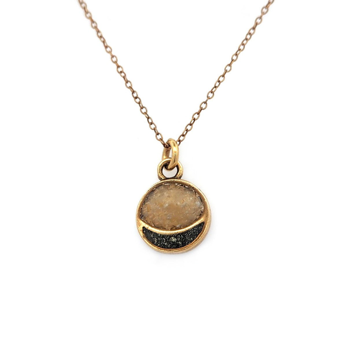 Mini Full Moon Crushed Pyrite Pendant
