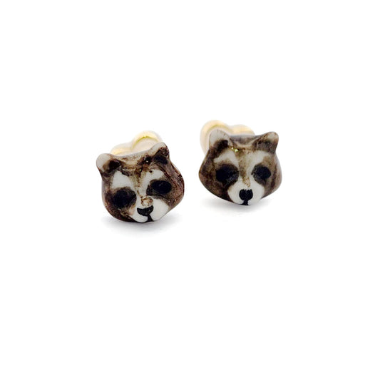 Porcelain Racoon Studs