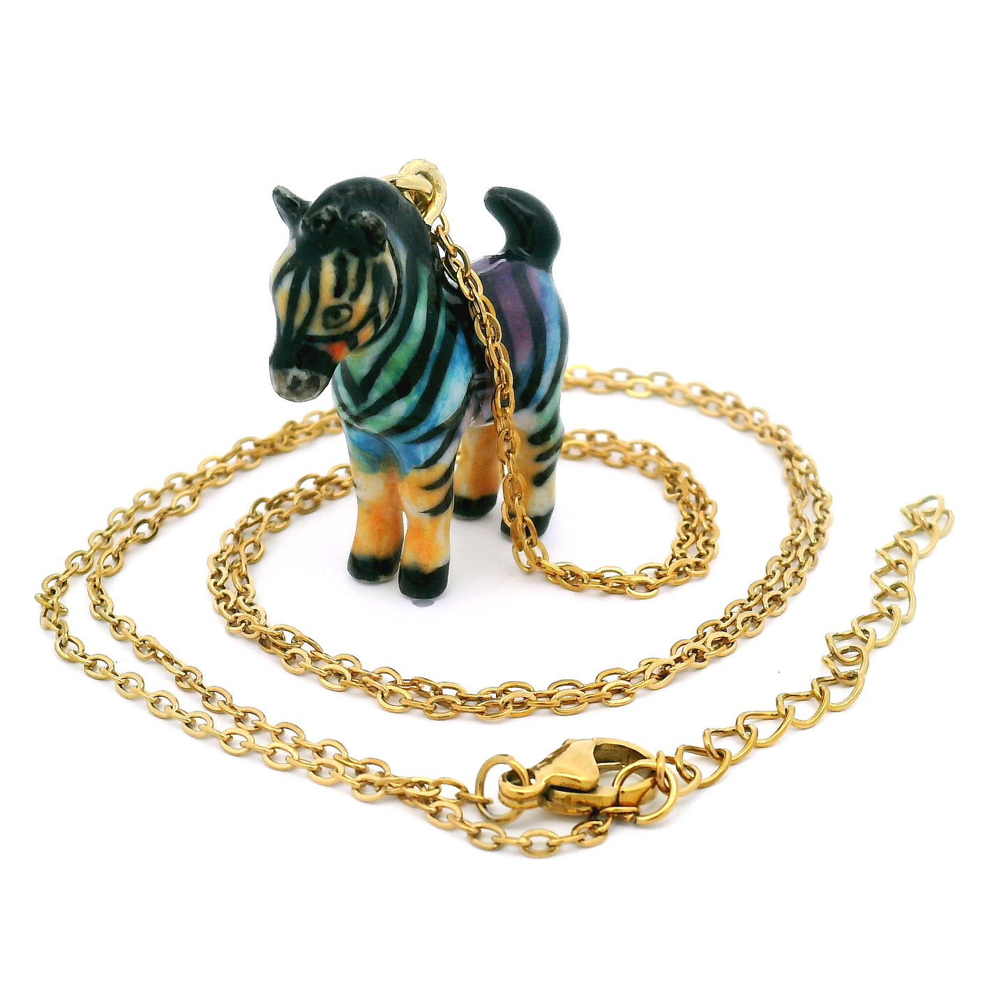 Porcelain Rainbow Zebra Pendant