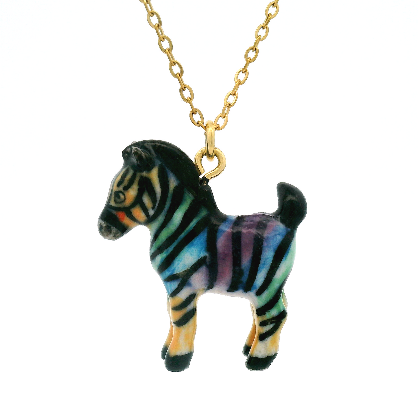 Porcelain Rainbow Zebra Pendant