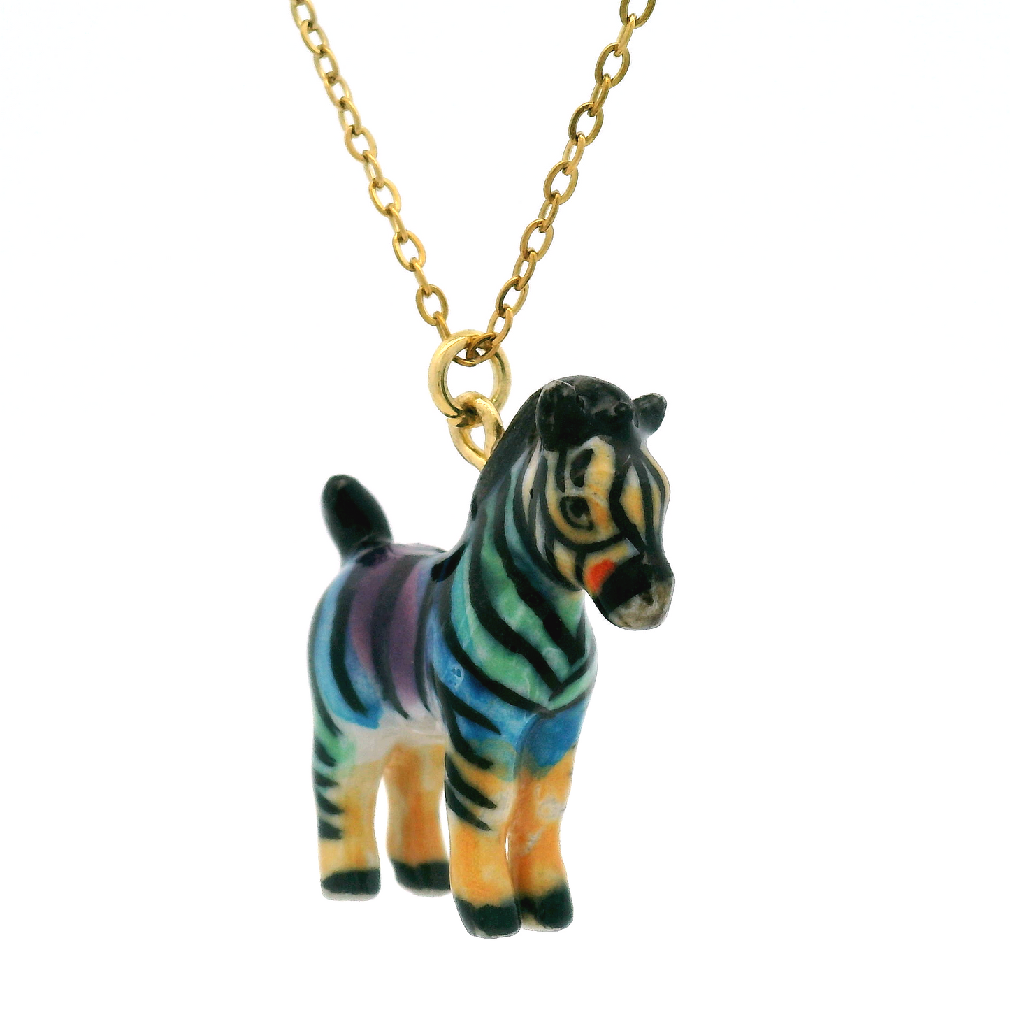 Porcelain Rainbow Zebra Pendant