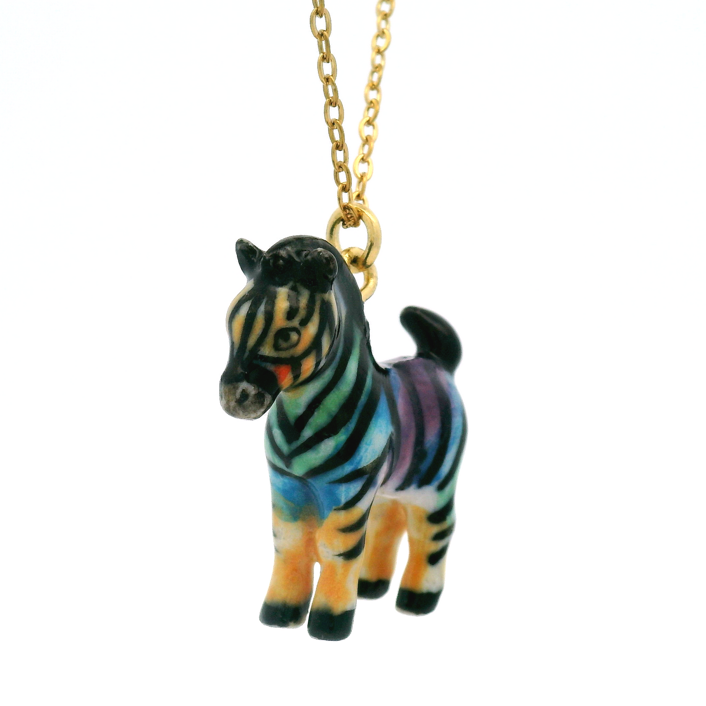 Porcelain Rainbow Zebra Pendant