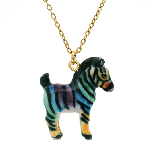 Porcelain Rainbow Zebra Pendant