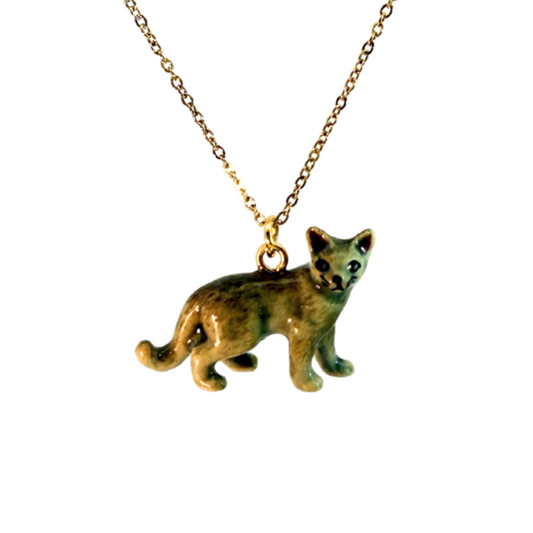 Porcelain Grey Cat Pendant