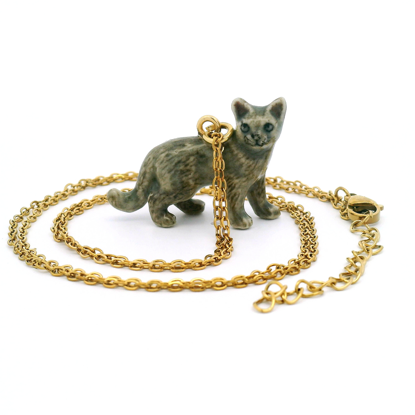 Porcelain Grey Cat Pendant