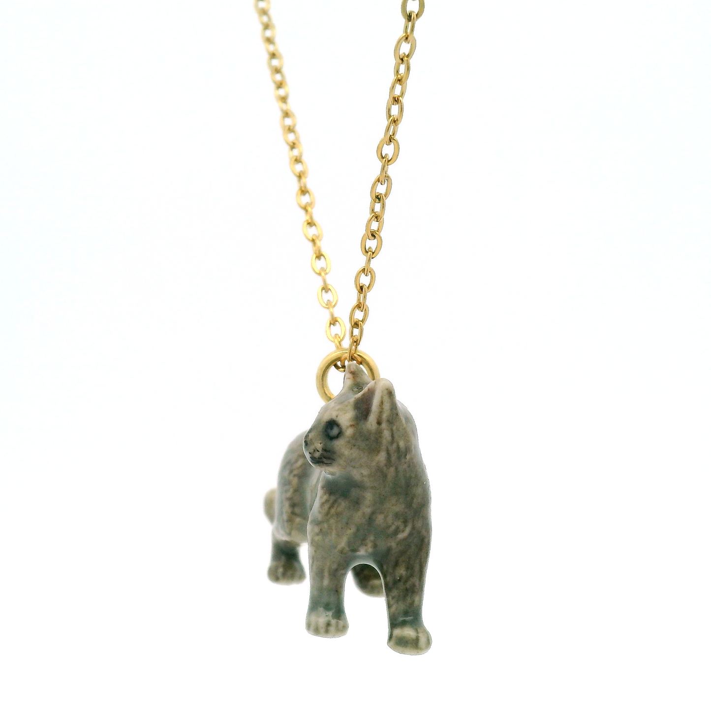Porcelain Grey Cat Pendant