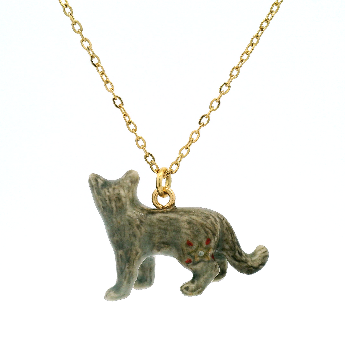 Porcelain Grey Cat Pendant