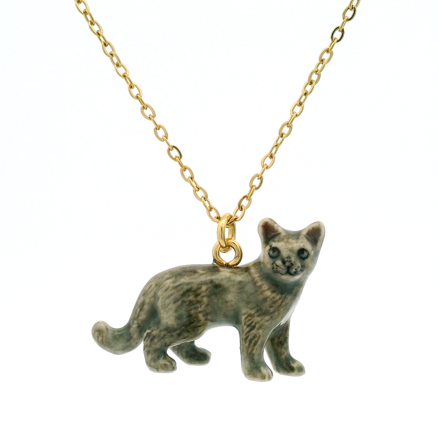 Porcelain Grey Cat Pendant
