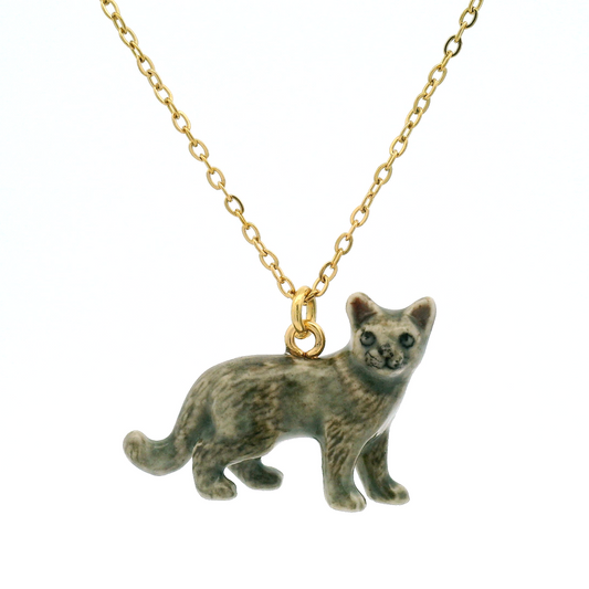 Porcelain Grey Cat Pendant