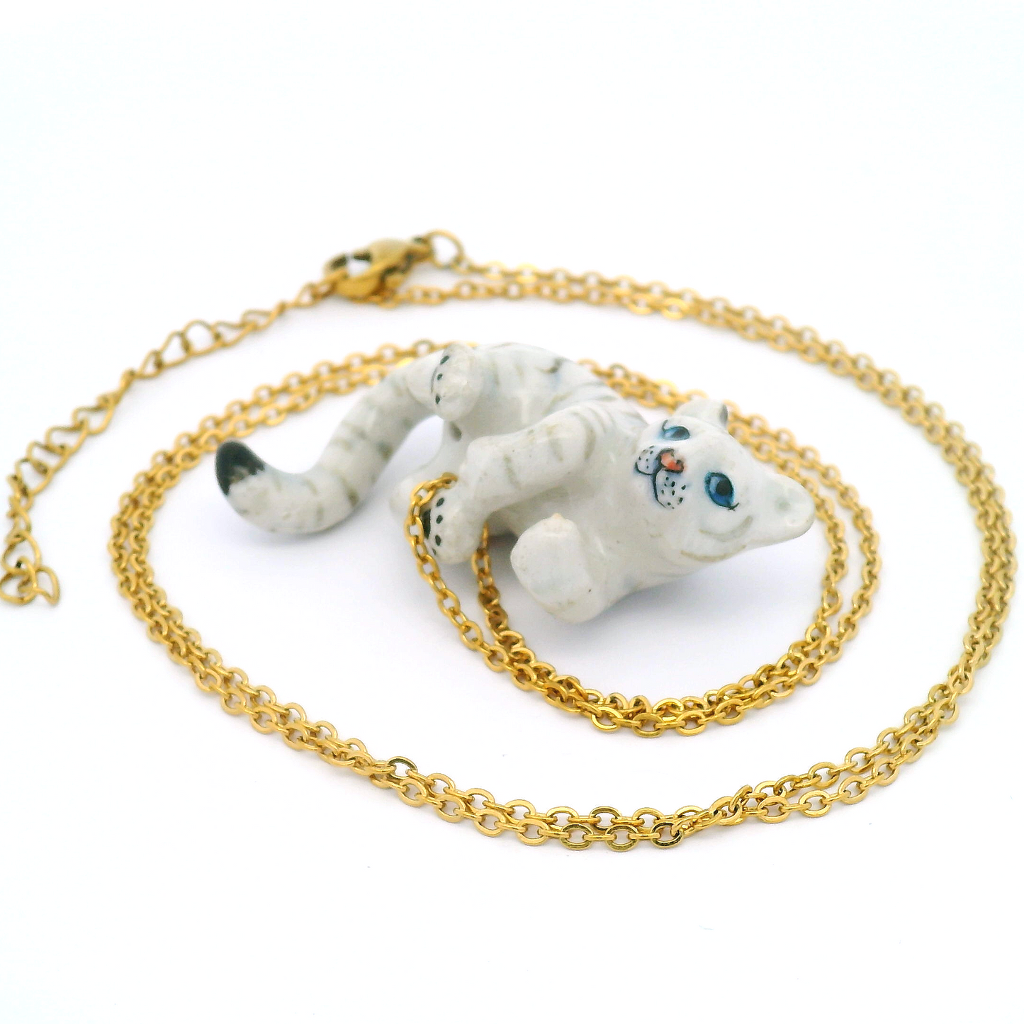 White Tiger Cub Porcelain Pendant