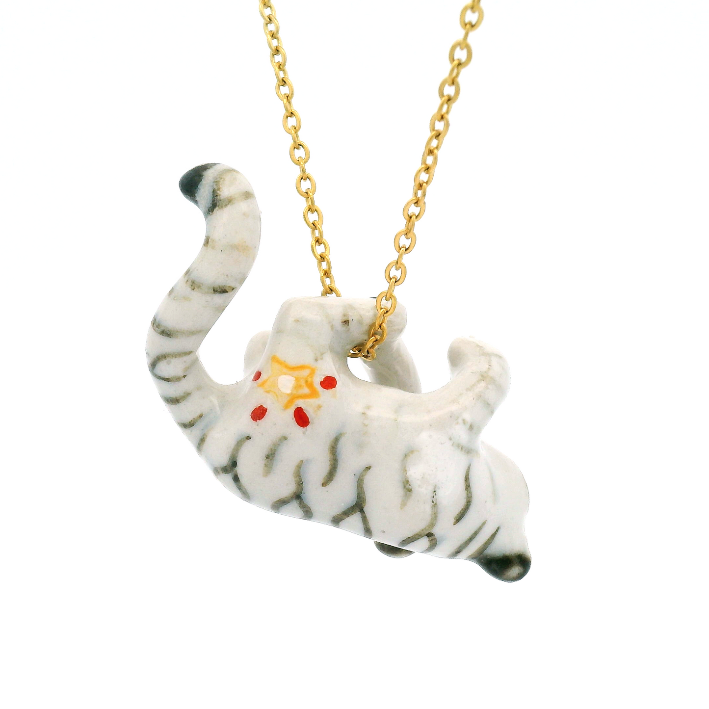 White Tiger Cub Porcelain Pendant