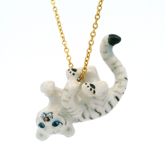 White Tiger Cub Porcelain Pendant