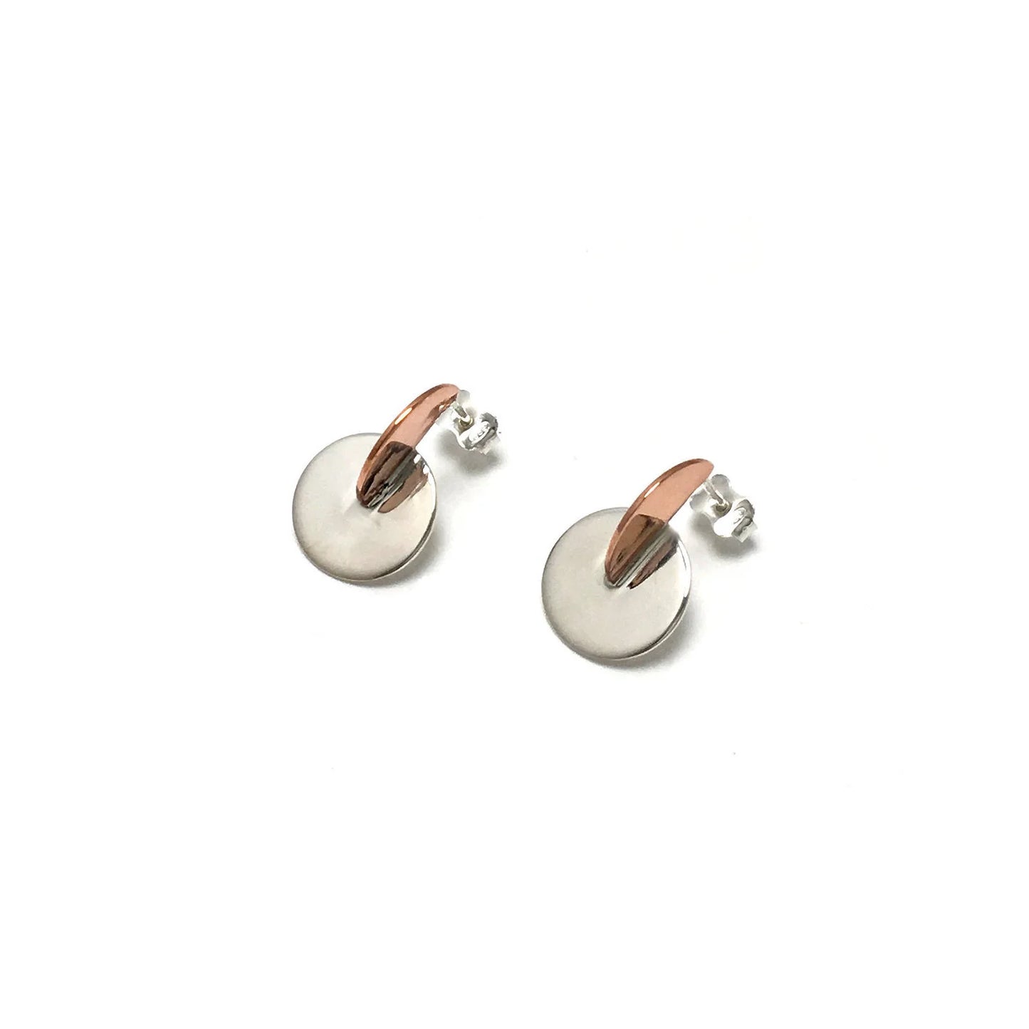 Silver and Copper Circle Stud Earrings