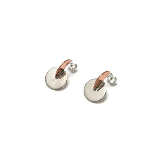 Silver and Copper Circle Stud Earrings