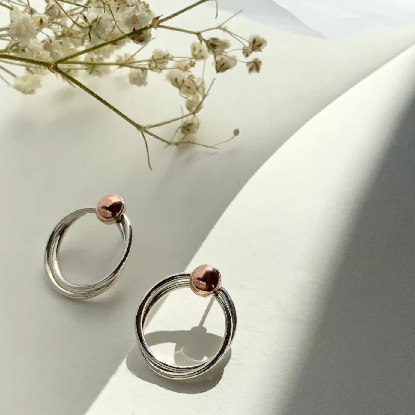 Silver and Copper Hoop Dot Earrings