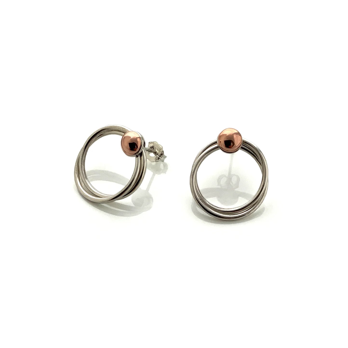 Silver and Copper Hoop Dot Earrings