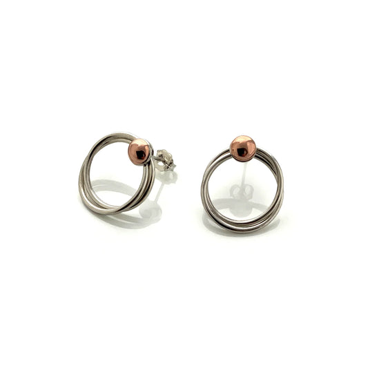 Silver and Copper Hoop Dot Earrings