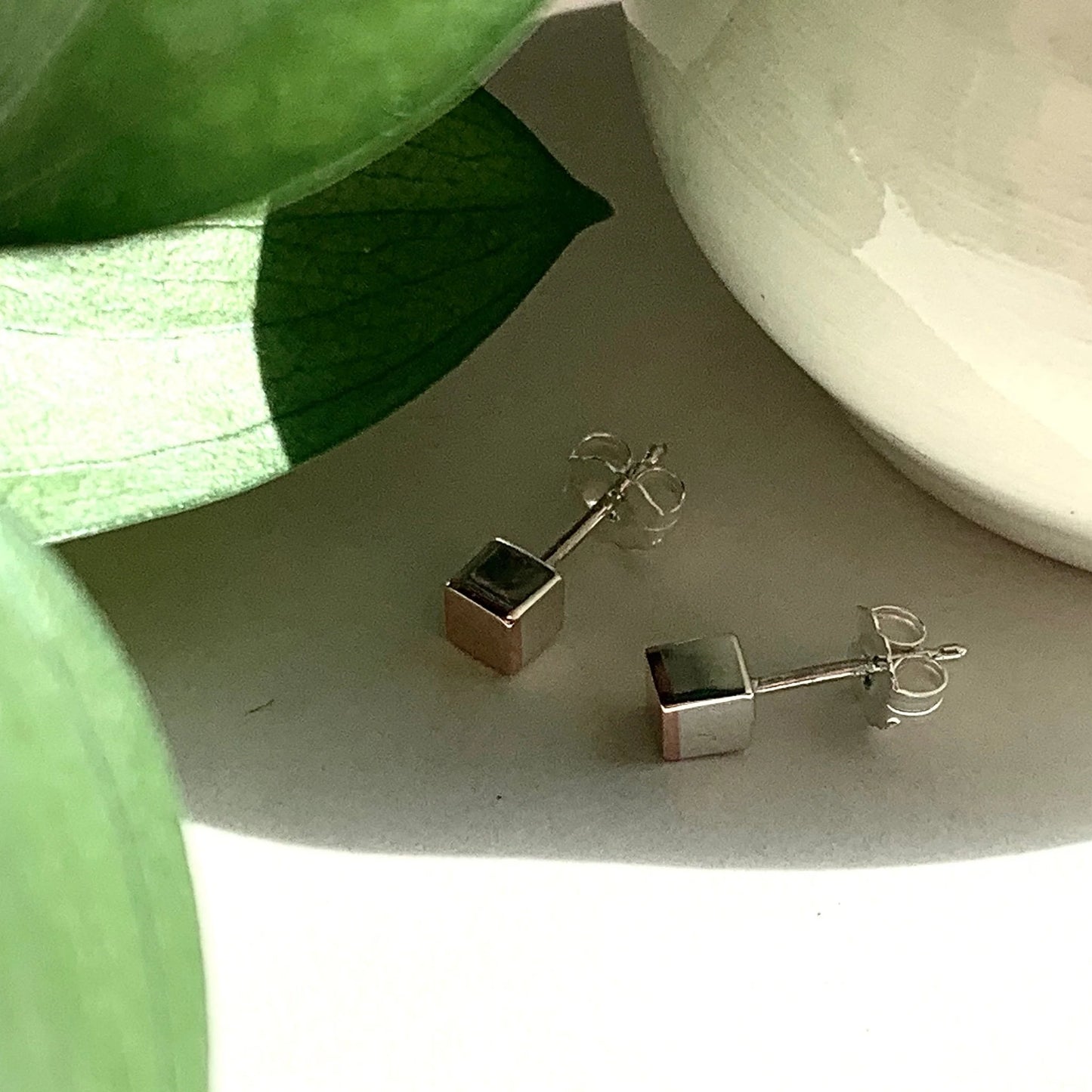 Cubed Silver and Copper Stud Earrings