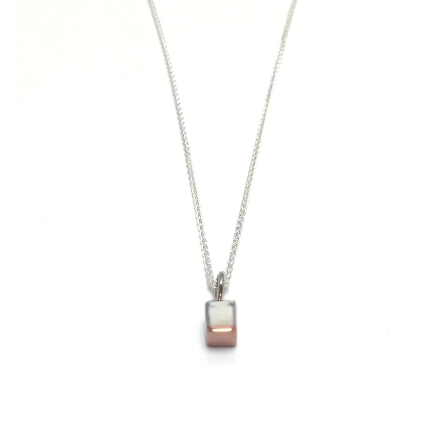 Mini Cube Silver and Copper Pendant
