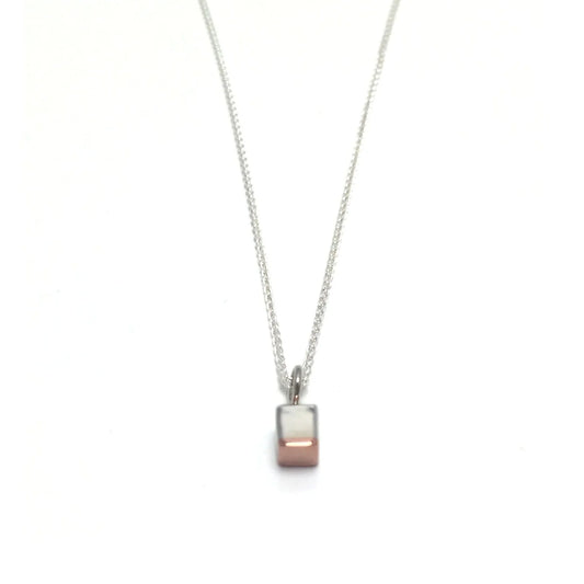 Mini Cube Silver and Copper Pendant