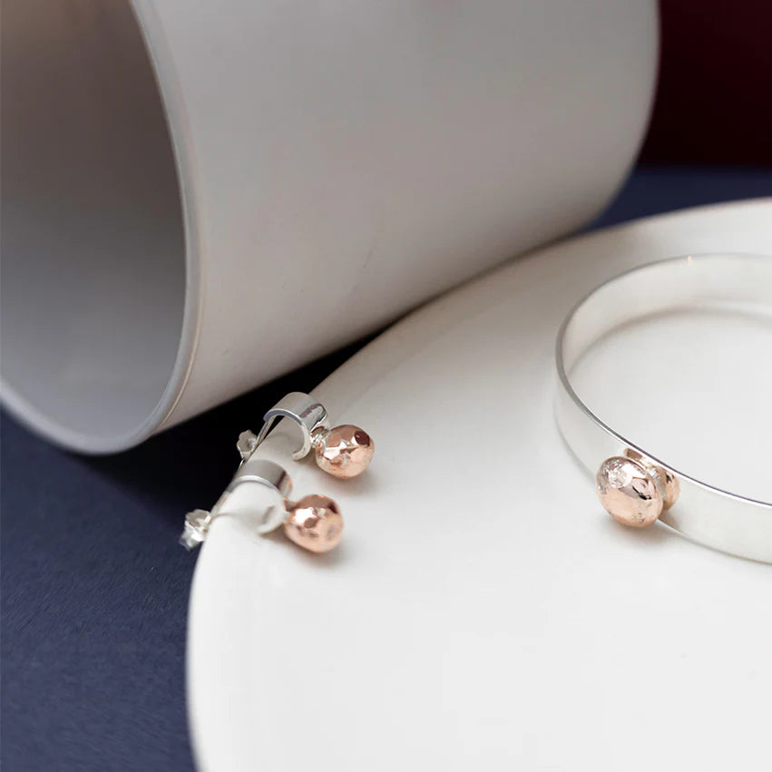 Copper Tube Bead Stud Earrings