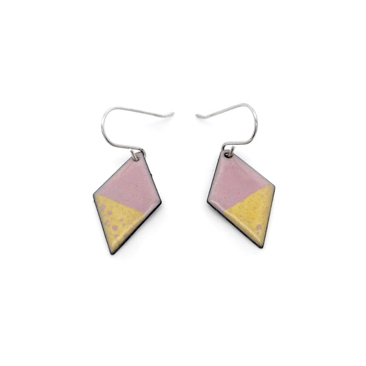 Pink & Yellow Diamond-Shape Enamel Earrings