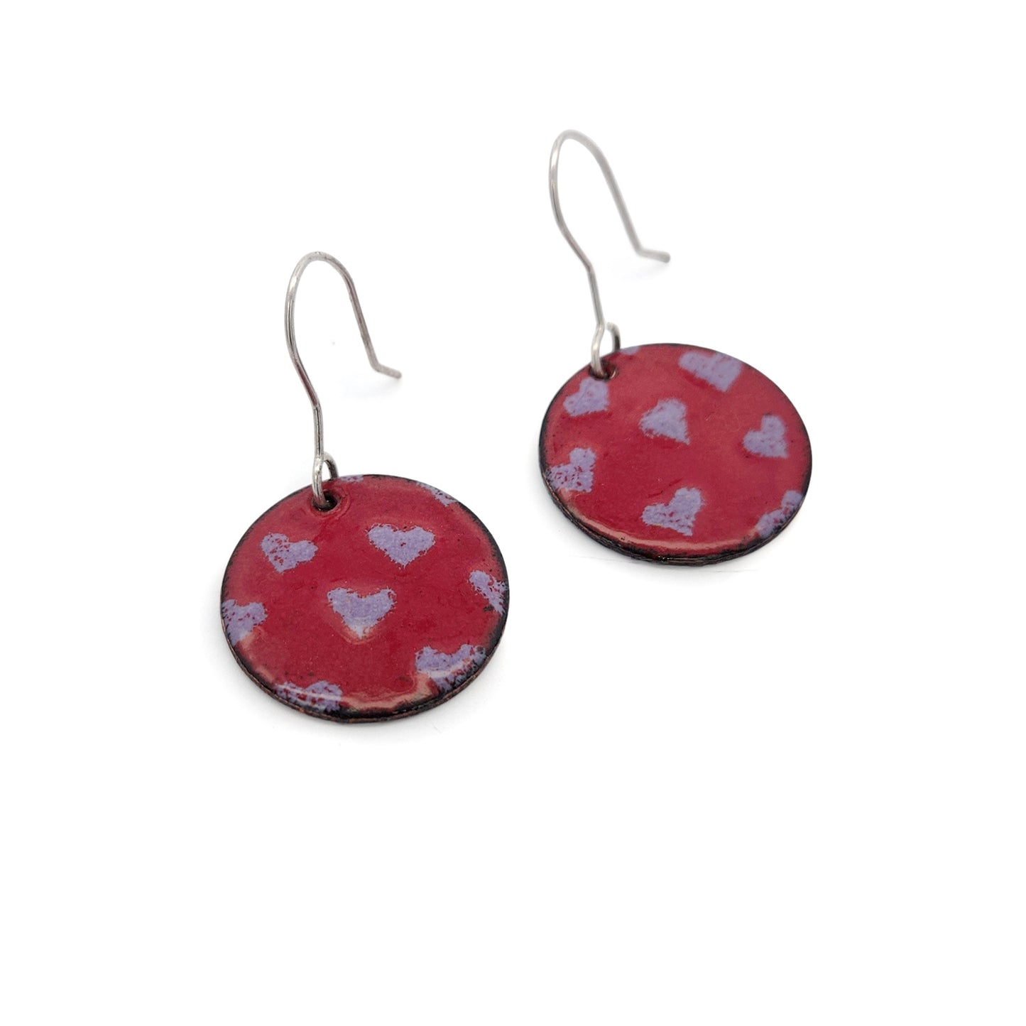 Red & Purple Enamel Heart Earrings