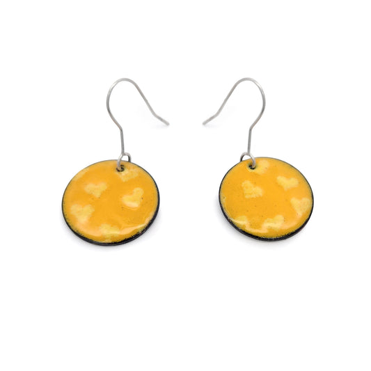 Yellow Enamel Heart Earrings