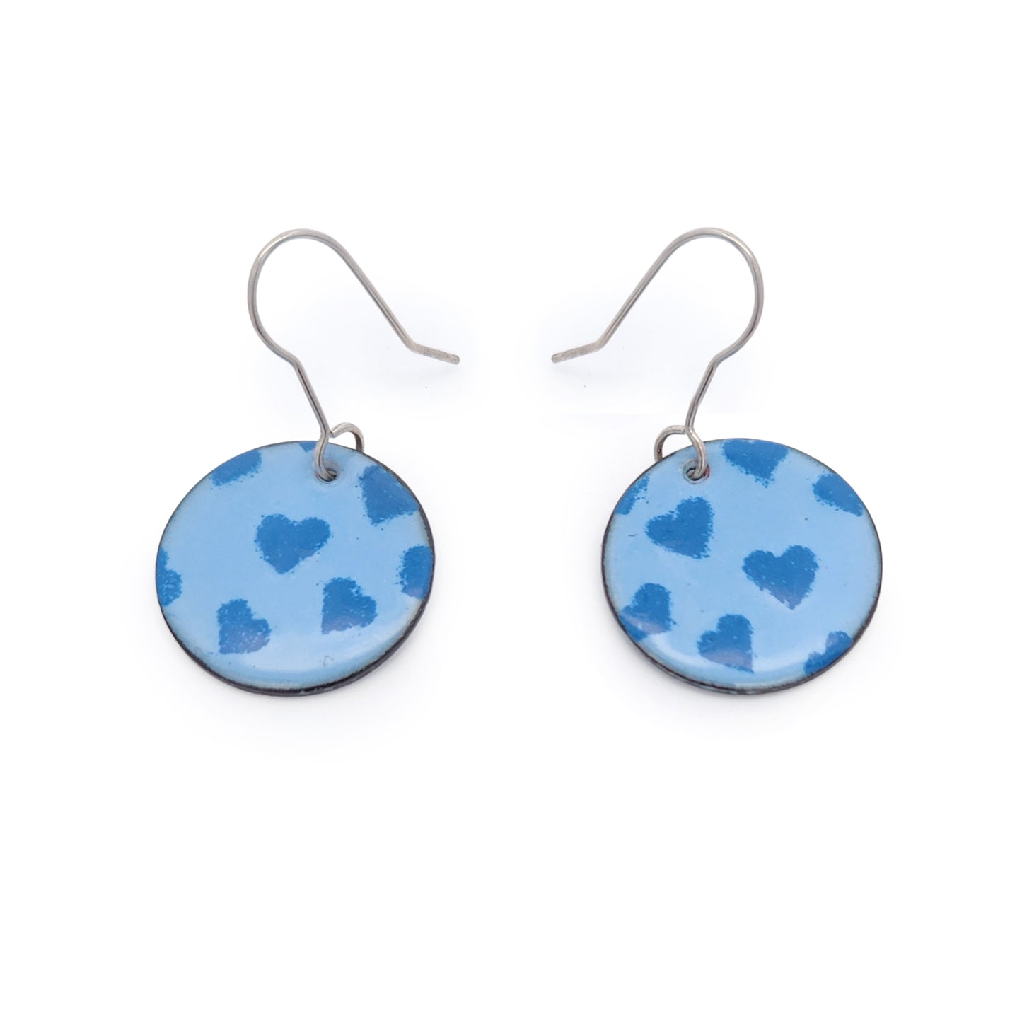 Blue Enamel Heart Earrings