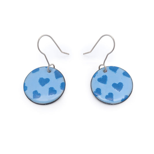 Blue Enamel Heart Earrings