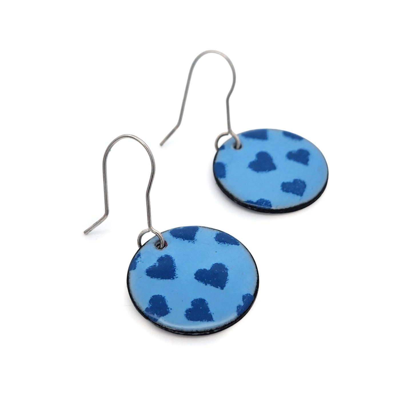 Blue Enamel Heart Earrings
