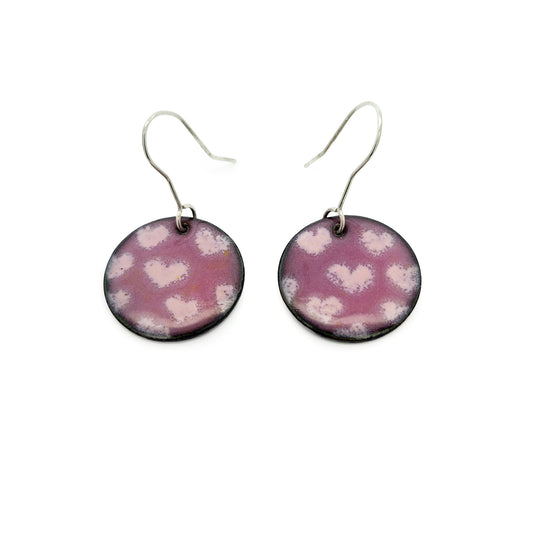 Pink Enamel Heart Earrings