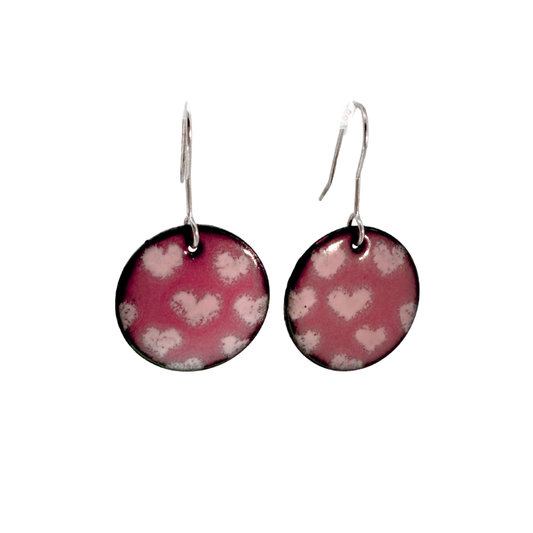 Pink Enamel Heart Earrings