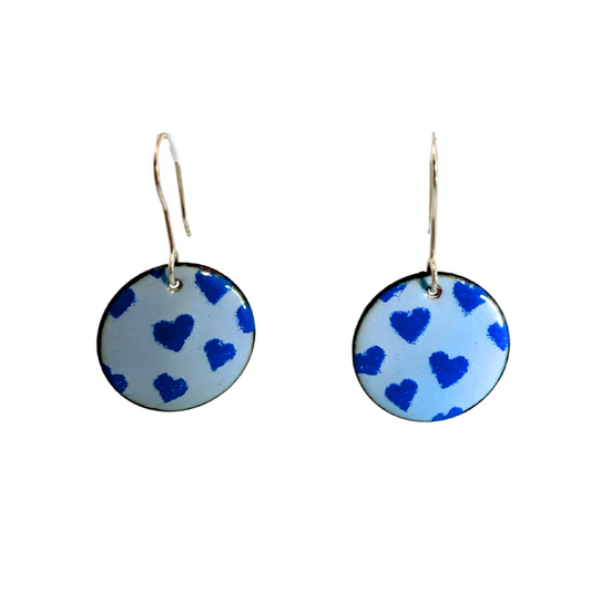 Blue Enamel Heart Earrings