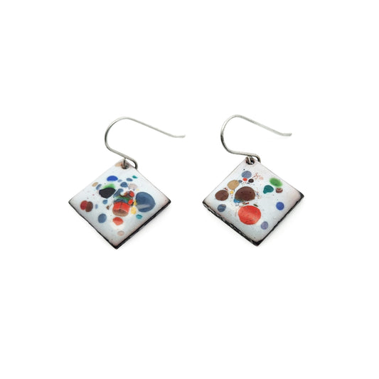 Square White Enamel Confetti Earrings