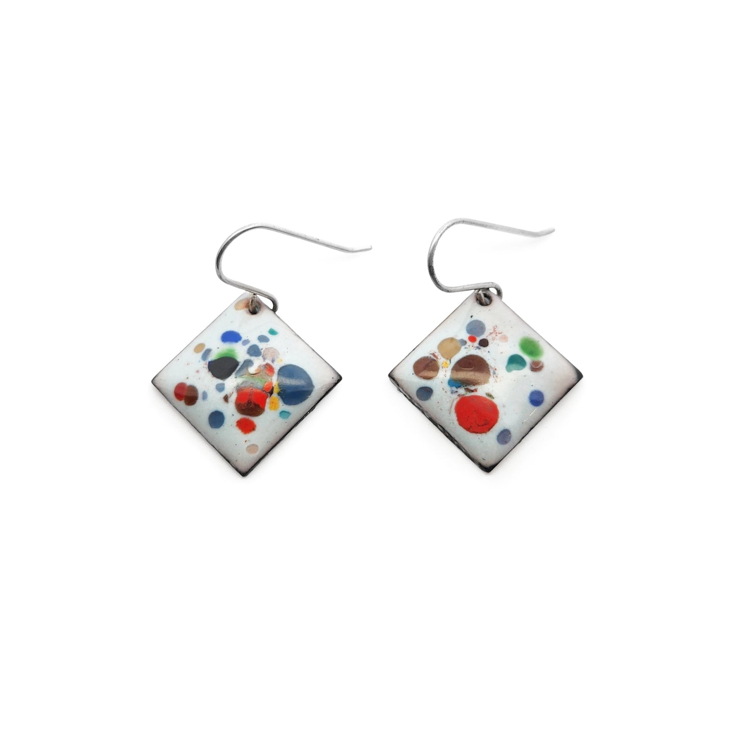 Square White Enamel Confetti Earrings
